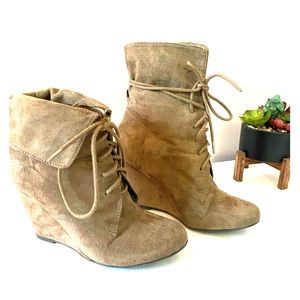 Tan Suede Wedge Booties